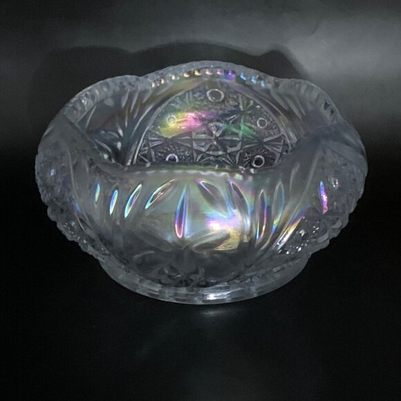 LE Smith Clear Carnival Iridescent Glass Hobstar Pattern Design Bowl - Picture 8 of 8